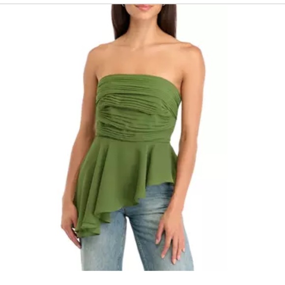 Parker Tops - Parker Olive Strapless Asymmetrical Blouse